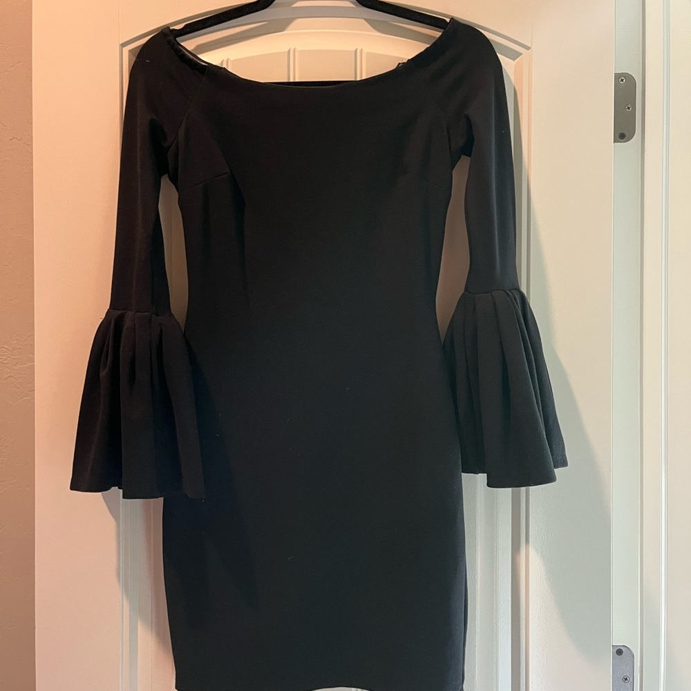 Gianni Bini Black Sheath Midi Dress with Bell Sleeves